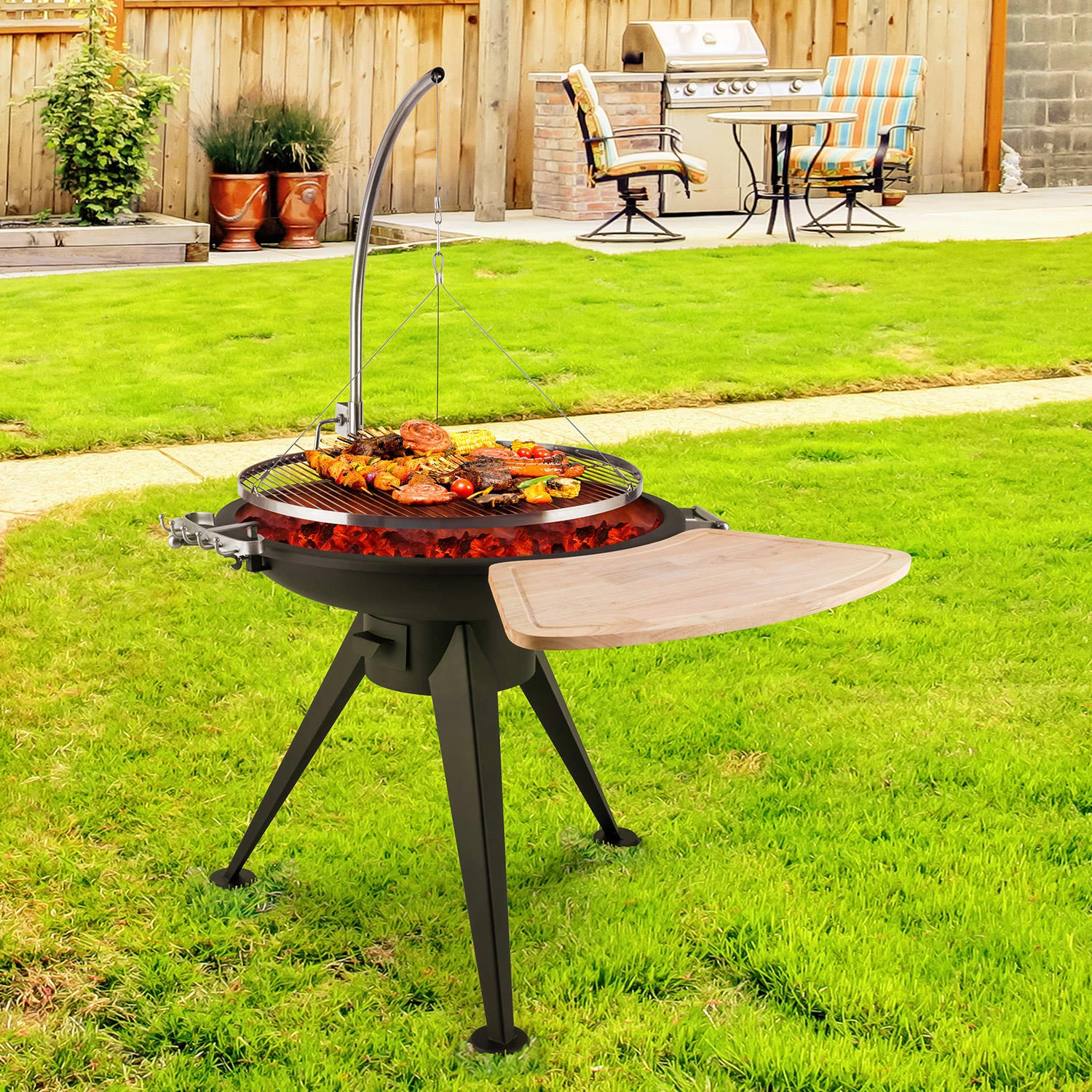 Delion Galgen-Schwenkgrill Feuerschale Ø80cm Hochfuß Seilzug Edelstahl 5 Delion Galgen-Schwenkgrill Feuerschale Ø80cm Hochfuß Seilzug Edelstahl – Bild 3