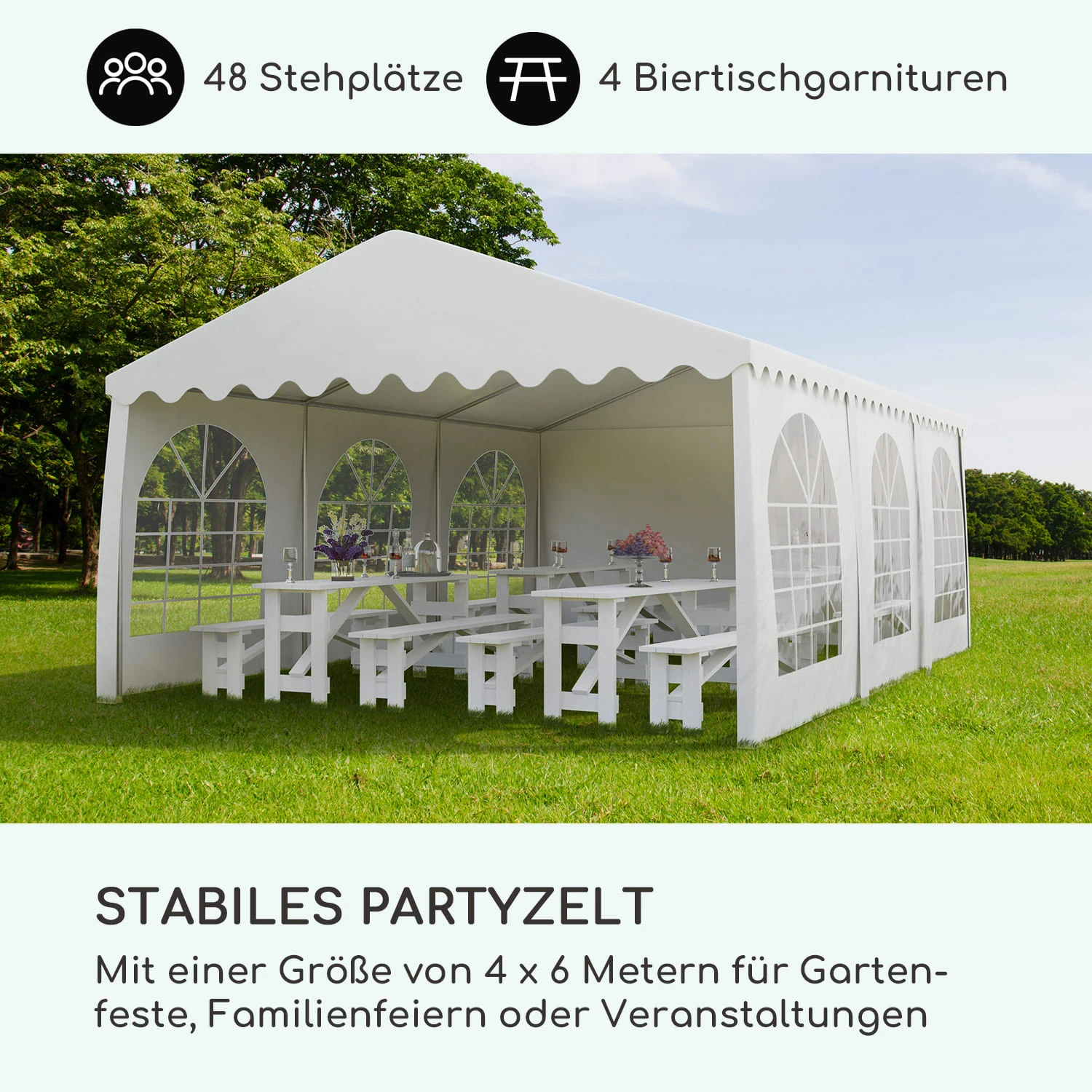 Sommerfest 4x6m 500 G/m² Partyzelt Festzelt PVC Wasserdicht Feuerfest 4 Sommerfest 4x6m 500 G/m² Partyzelt Festzelt PVC Wasserdicht Feuerfest – Bild 2