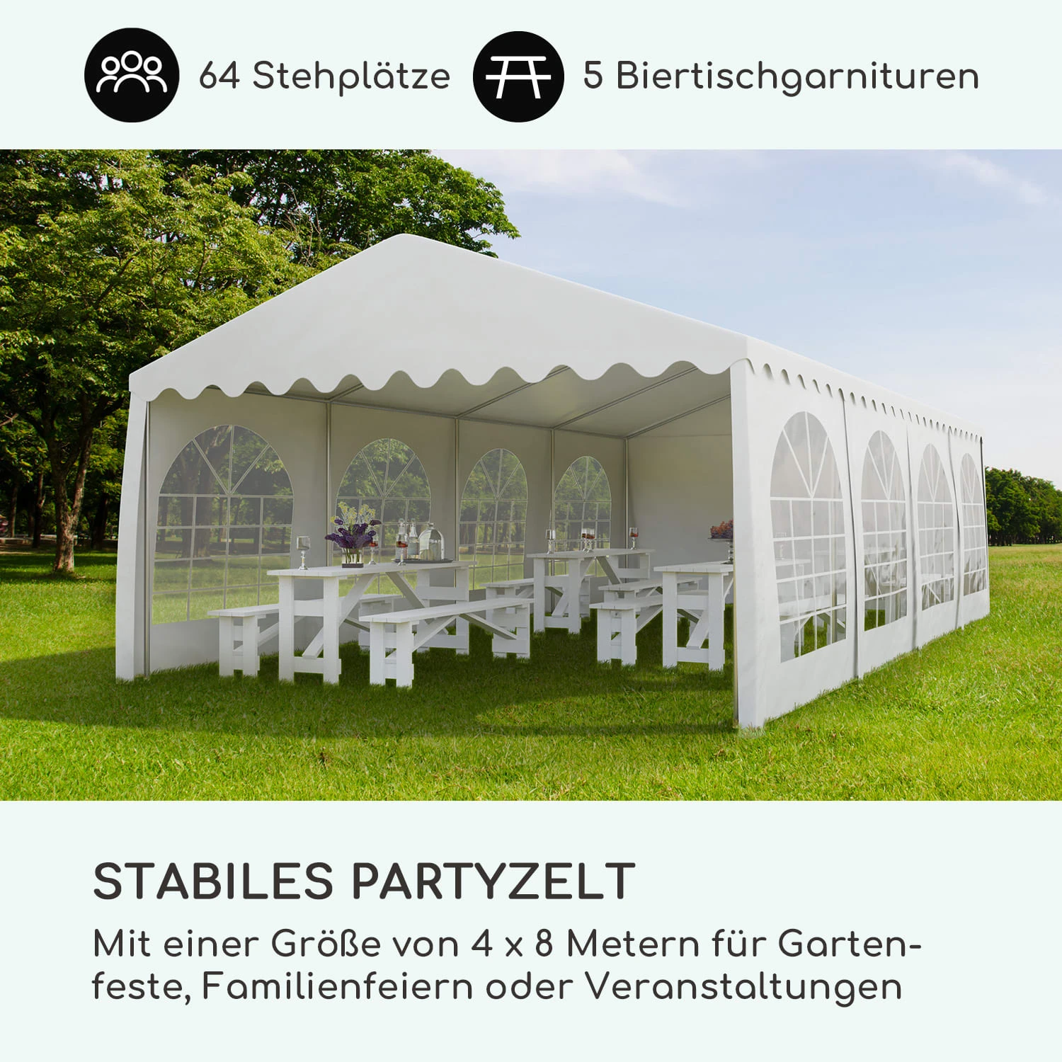 Sommerfest 4x8m 500 G/m² Partyzelt Festzelt PVC Wasserdicht Verzinkt 4 Sommerfest 4x8m 500 G/m² Partyzelt Festzelt PVC Wasserdicht Verzinkt – Bild 2