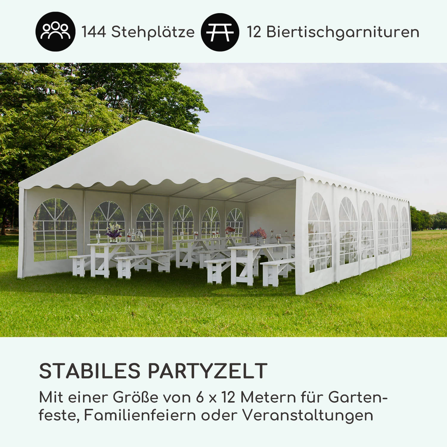 Sommerfest 6x12m 500 G/m² Partyzelt Festzelt PVC Wasserdicht Feuerfest 4 Sommerfest 6x12m 500 G/m² Partyzelt Festzelt PVC Wasserdicht Feuerfest – Bild 2