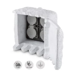 Power Rock Remote Gartensteckdose 4-fach Verteiler 1,5 M Fels Hellgrau -Wundervoller Gartenladen 10030597 yy 0007 front Waldbeck Power Rock Gartensteckdose 3m hellgrau