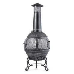 Flavius Gartenofen Terrassenofen Gusseisen/Stahl 140 Cm Silberfarben -Wundervoller Gartenladen 10030722 yy 0002 titel Silver Antique Steel Cast Iron Chimnea