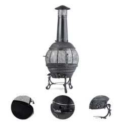 Flavius Gartenofen Terrassenofen Gusseisen/Stahl 140 Cm Silberfarben -Wundervoller Gartenladen 10030722 yy 0003 detail Silver Antique Steel Cast Iron Chimnea
