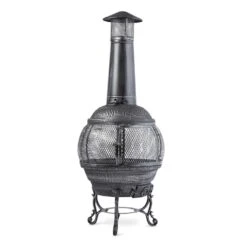 Flavius Gartenofen Terrassenofen Gusseisen/Stahl 140 Cm Silberfarben -Wundervoller Gartenladen 10030722 yy 0004 front Silver Antique Steel Cast Iron Chimnea
