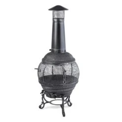 Flavius Gartenofen Terrassenofen Gusseisen/Stahl 140 Cm Silberfarben -Wundervoller Gartenladen 10030722 yy 0005 titel Silver Antique Steel Cast Iron Chimnea