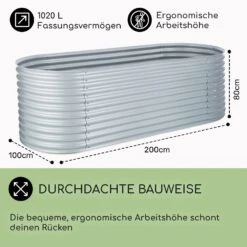 High Grow Hochbeet Gartenbeet 2,0m Zink-Alu-Beschichtung Silber -Wundervoller Gartenladen 10031119 DE 0005 usp