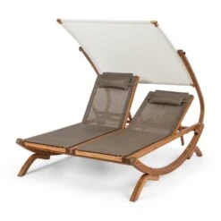 Sonnendeck Doppel-Sonnenliege Verstellbares Sonnendach Kopfkissen Weiß -Wundervoller Gartenladen 10031458 yy 0007 front Blumfeldt Sonnendeck Doppel Sonnenliege weiss