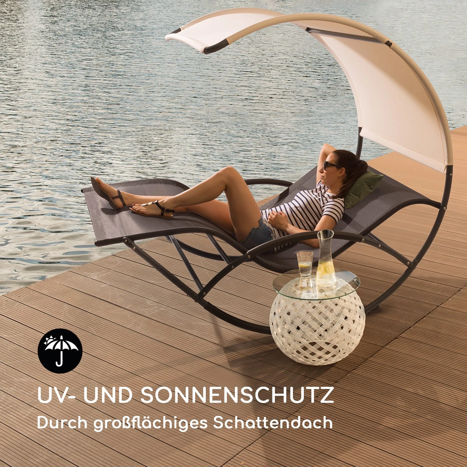 The Big Easy Schwingliege Schwarz, Wetterfest 350kg Max. UV- Schutz 4 The Big Easy Schwingliege Schwarz, Wetterfest 350kg Max. UV- Schutz – Bild 2