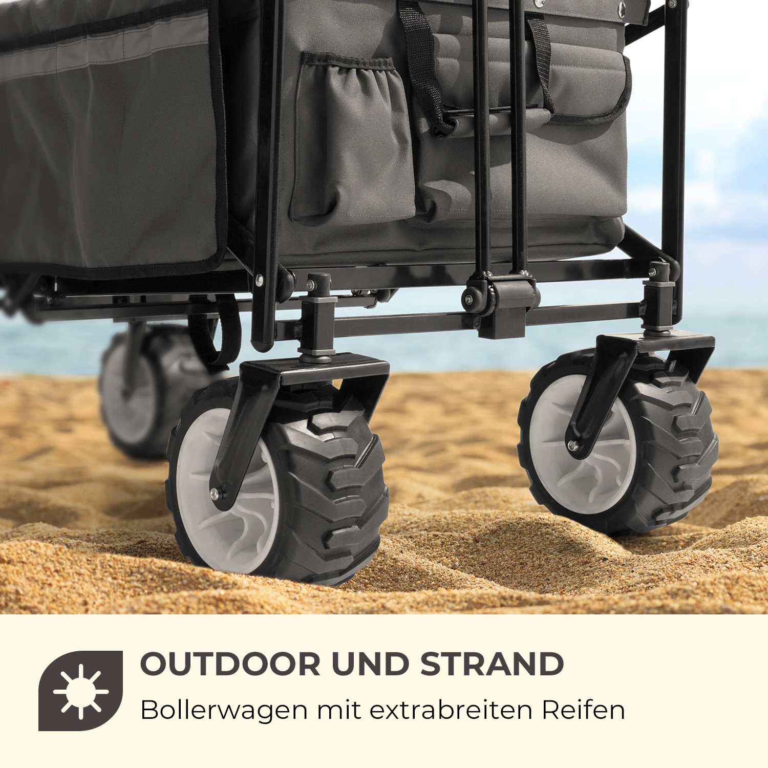 Easy Rider Bollerwagen Bis 70kg Teleskopstange Zusammenklappbar Grau 4 Easy Rider Bollerwagen Bis 70kg Teleskopstange Zusammenklappbar Grau – Bild 2