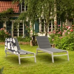 Renazzo Lounge Liegestuhl 70/30 PVC/PE Aluminium 6-Stufen Weiß Grau -Wundervoller Gartenladen 10033364 yy 0005 logo