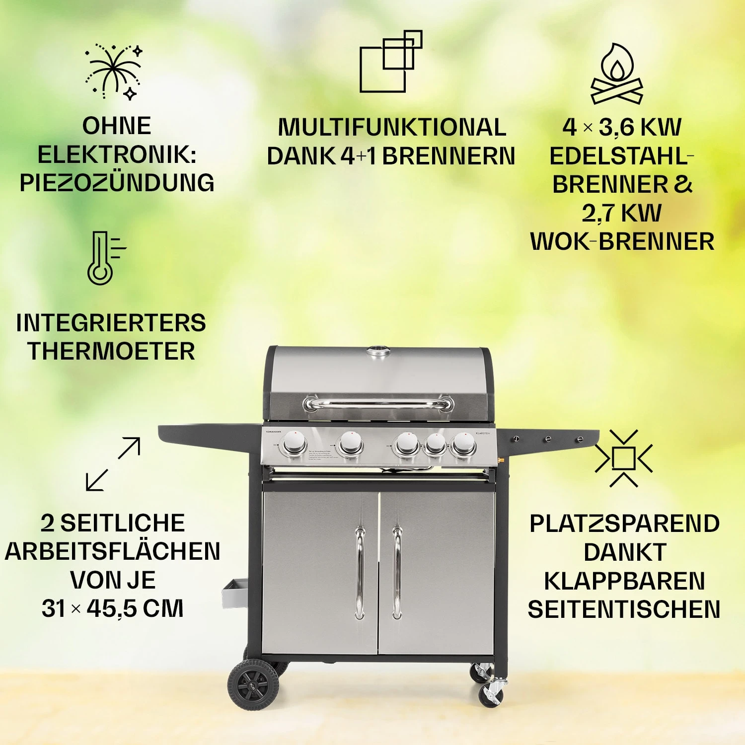 Tomahawk Gasgrill 4x3,6 KW + 2,7 KW Brenner 66x43,5 Cm Grill Edelstahl 3 Tomahawk Gasgrill 4x3,6 KW + 2,7 KW Brenner 66x43,5 Cm Grill Edelstahl – Bild 2