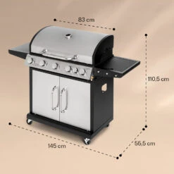 Tomahawk Gasgrill 5x3,6 KW + 2,7 KW Brenner 80x43,5 Cm Grill Edelstahl -Wundervoller Gartenladen 10034712 yy 0007 dimensions