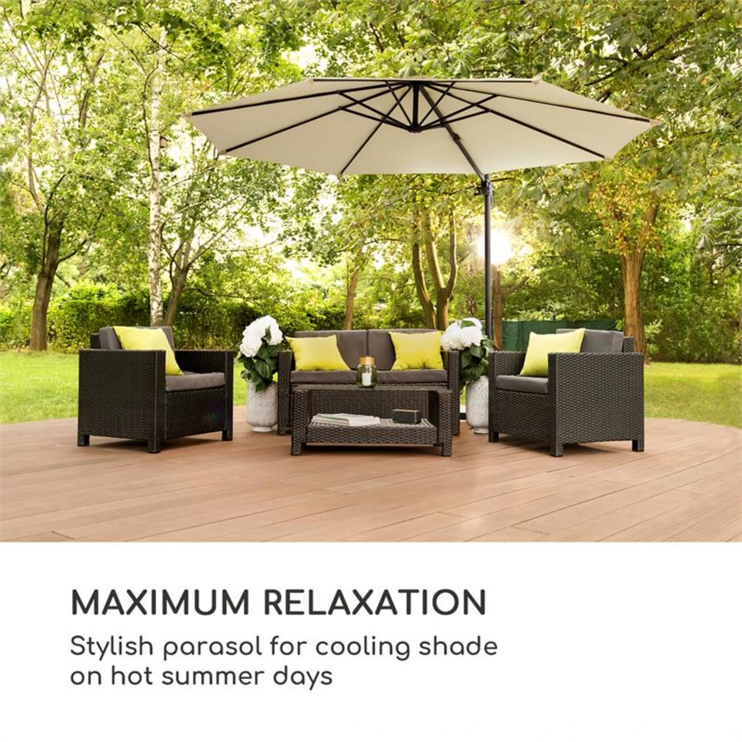 Belo Horizonte Sonnenschirm Sonnenschutz Ø 292cm Polyester Wasserabweisend Inkl. Standbasis Creme 4 Belo Horizonte Sonnenschirm Sonnenschutz Ø 292cm Polyester Wasserabweisend Inkl. Standbasis Creme – Bild 2