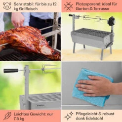 Sauenland Mini Rotisserie-Grill Drehspieß 4W 12kg Max. Edelstahl -Wundervoller Gartenladen 10035371 de 0005 usp