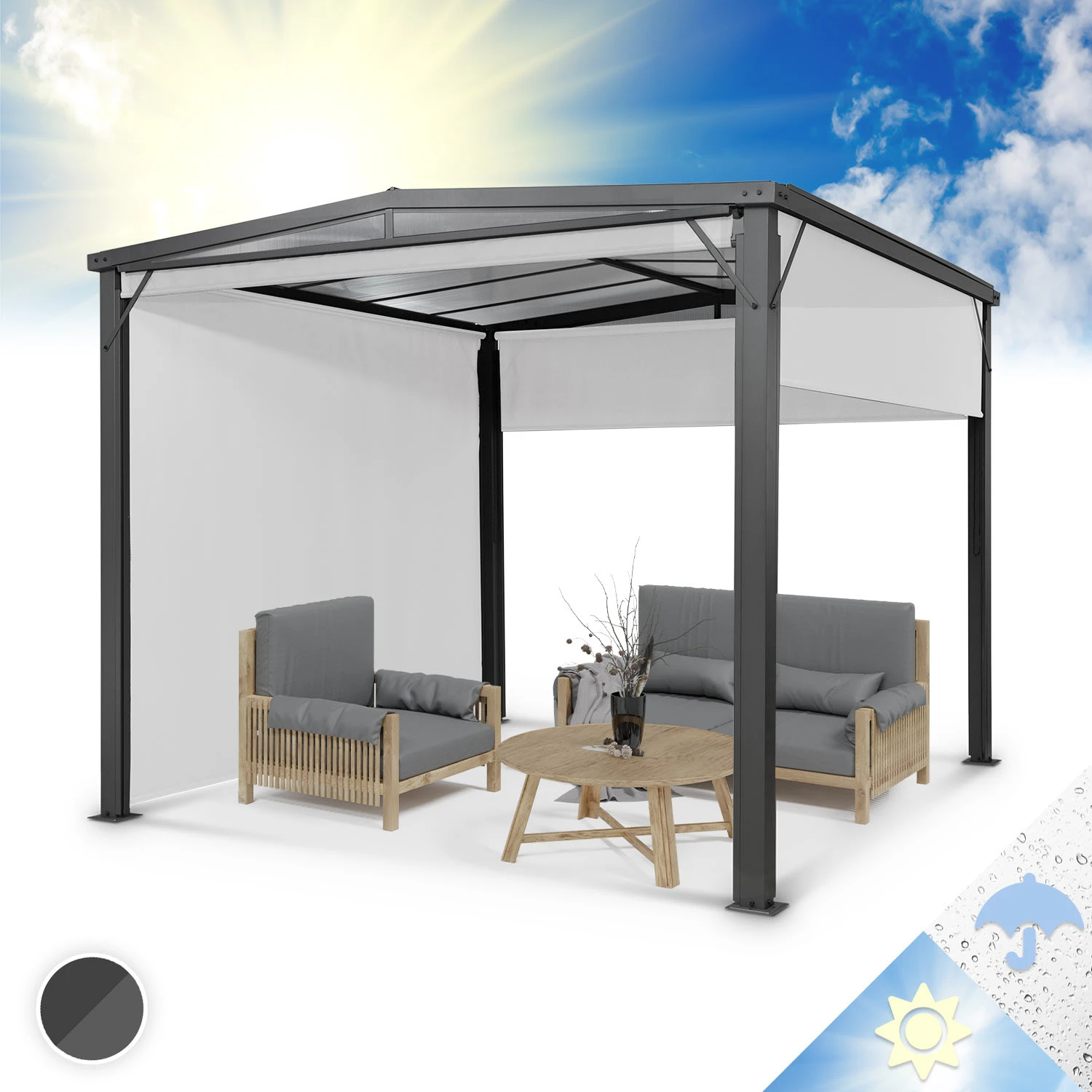 Pantheon Cortina Solid Sky Pergola Vordach 3x3m Polycarbonat 3 Pantheon Cortina Solid Sky Pergola Vordach 3x3m Polycarbonat