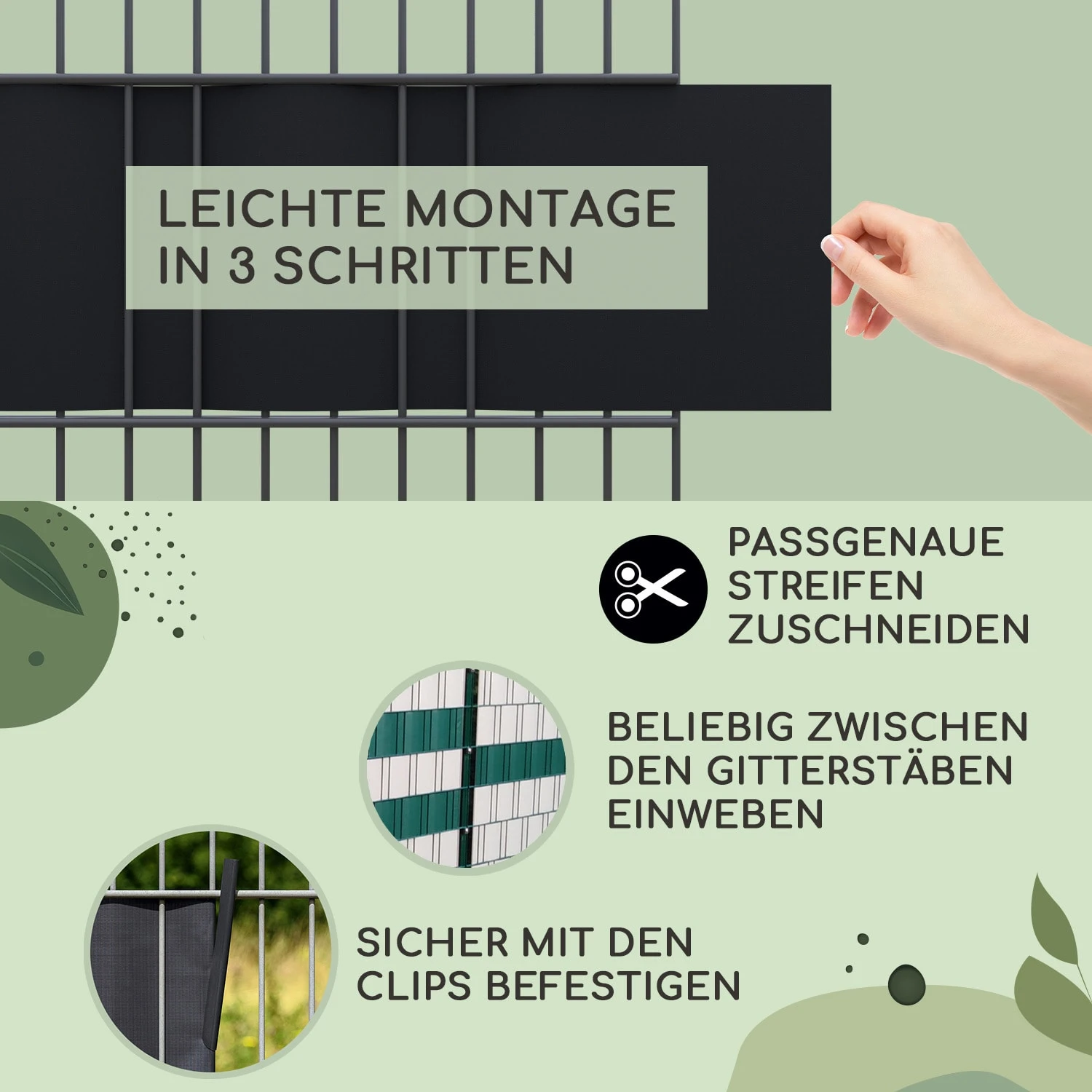 Sichtschutzstreifen Gartenzaun PVC 450 G/m² 50x19cm Clips 6 Sichtschutzstreifen Gartenzaun PVC 450 G/m² 50x19cm Clips – Bild 4