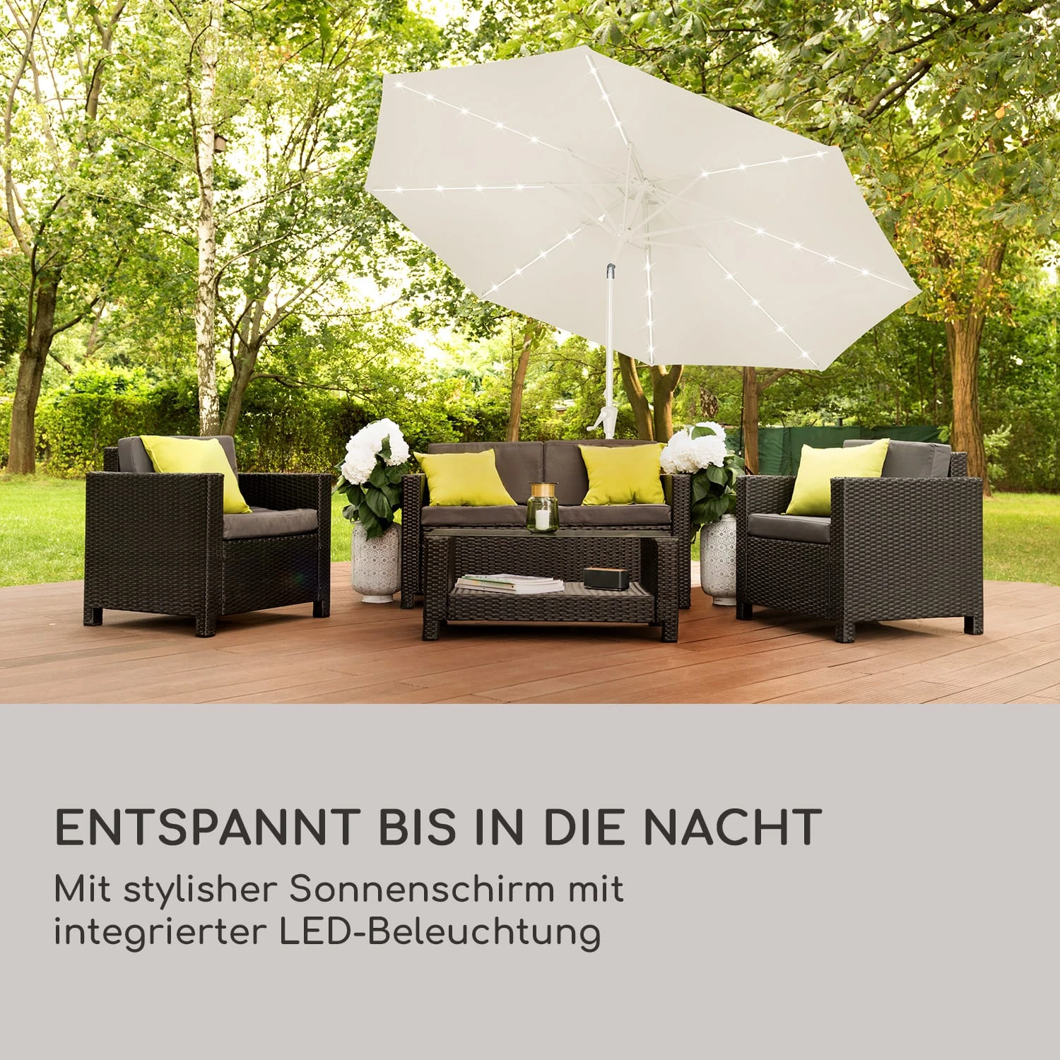 Blumfeldt Calais Sonnenschirm LED Aluminium-Rahmen Polyester-Bespannung UV 50 4 Blumfeldt Calais Sonnenschirm LED Aluminium-Rahmen Polyester-Bespannung UV 50 – Bild 2