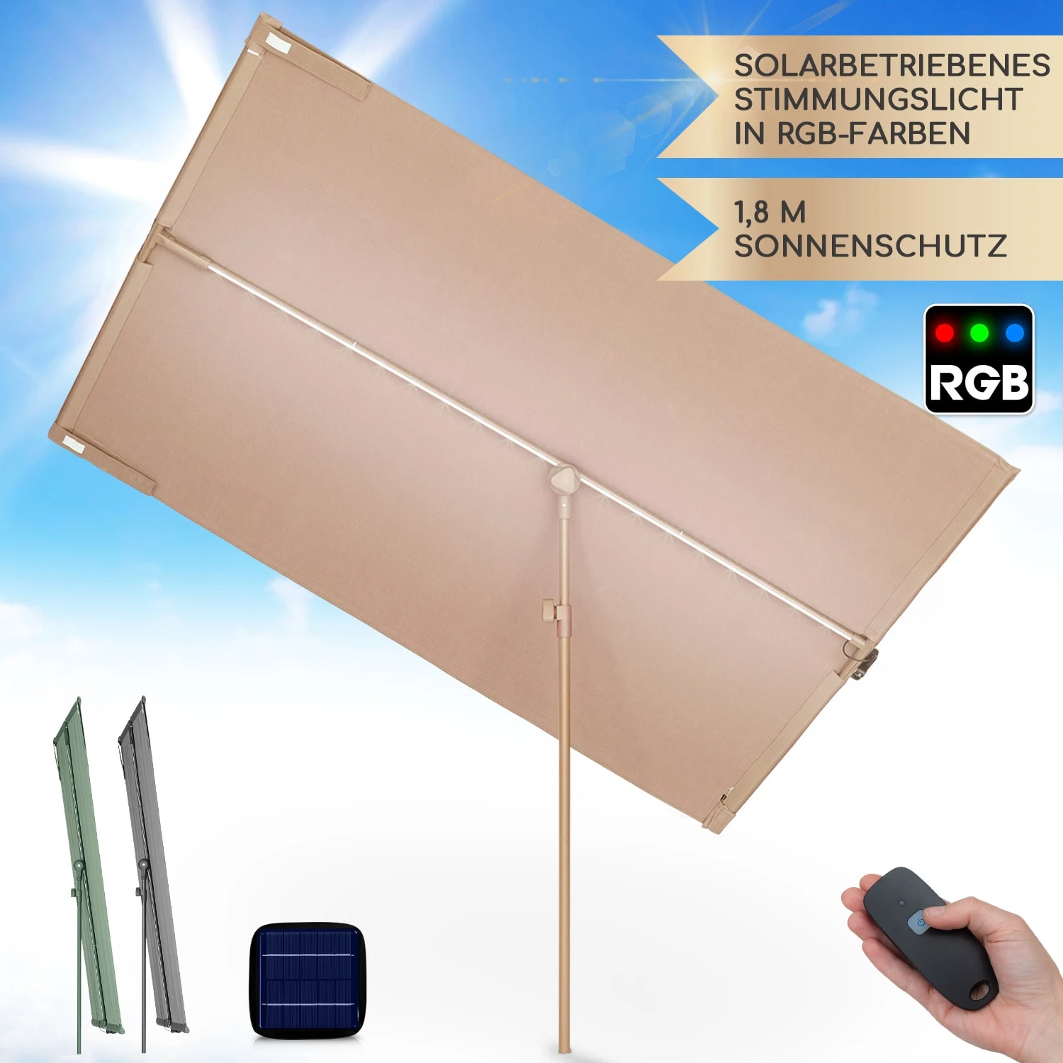 Blumfeldt Bayonne Sonnenschirm 130 X 180 Cm Polyester UV 50 Solar LED 3 Blumfeldt Bayonne Sonnenschirm 130 X 180 Cm Polyester UV 50 Solar LED