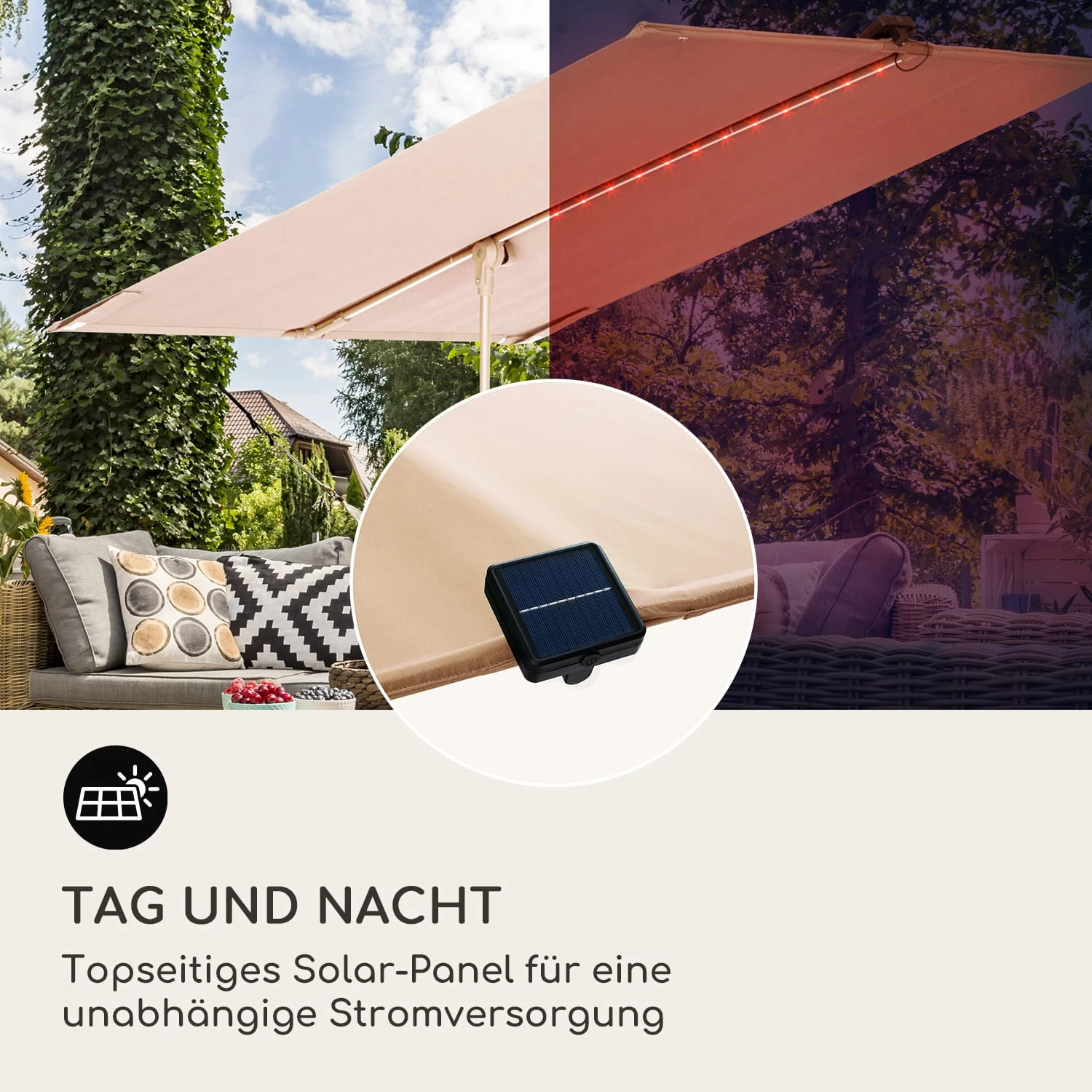 Blumfeldt Bayonne Sonnenschirm 130 X 180 Cm Polyester UV 50 Solar LED 8 Blumfeldt Bayonne Sonnenschirm 130 X 180 Cm Polyester UV 50 Solar LED – Bild 6