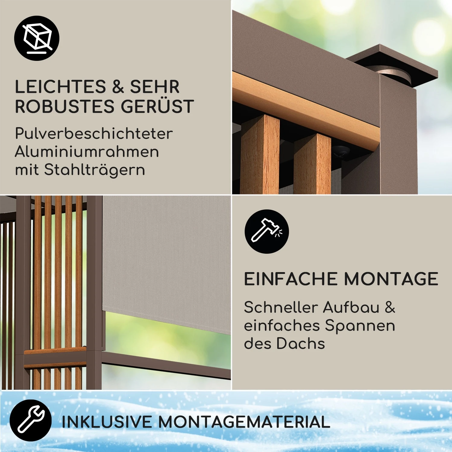 Valence Gazebo 3x3 M UV50+ Wasserabweisend LED-Solar-Beleuchtung Solar-Panel 7 Valence Gazebo 3x3 M UV50+ Wasserabweisend LED-Solar-Beleuchtung Solar-Panel – Bild 5