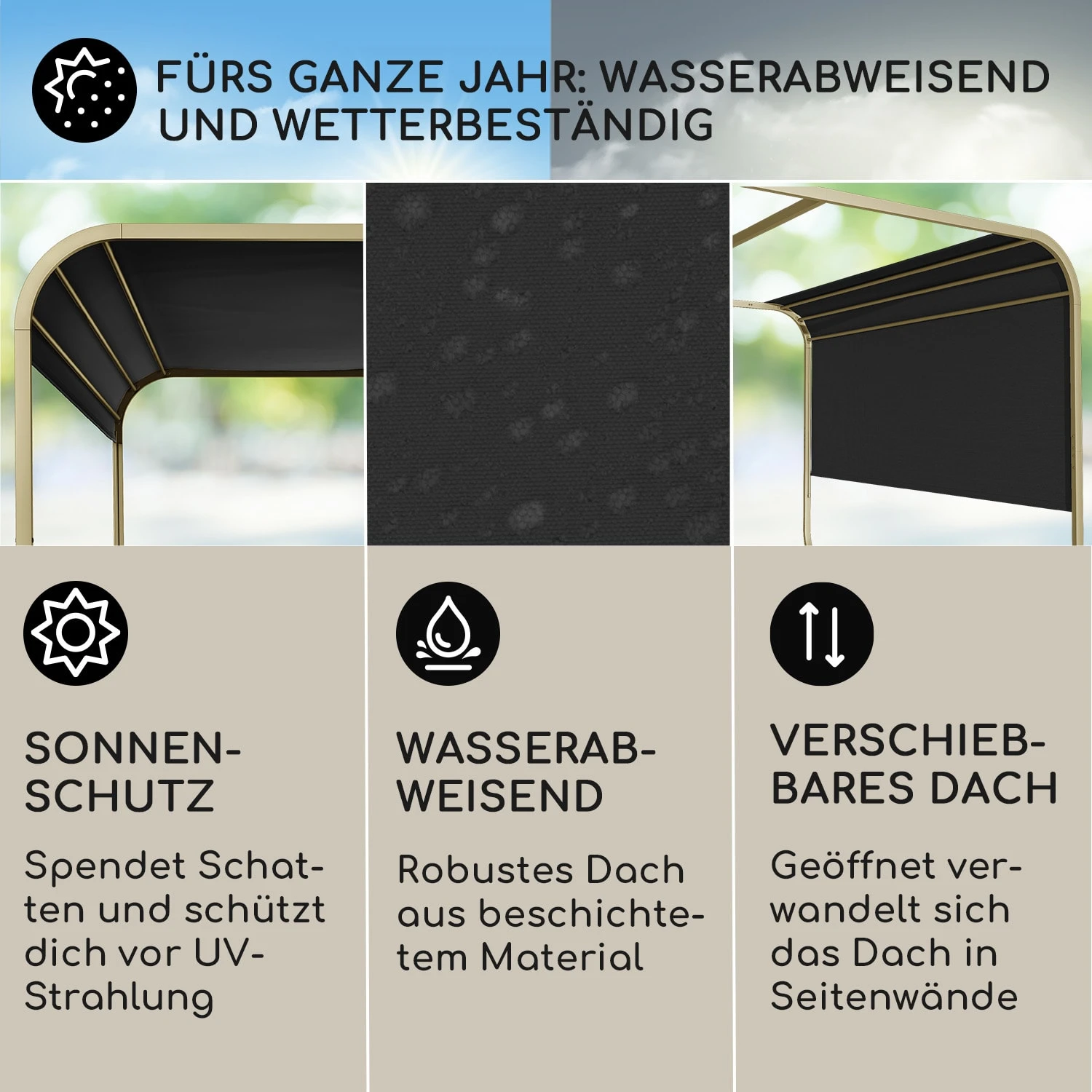 Orleans Gazebo 300 X 220 X 300 Cm Schiebedach UV-Schutz 50+ Leicht 4 Orleans Gazebo 300 X 220 X 300 Cm Schiebedach UV-Schutz 50+ Leicht – Bild 2