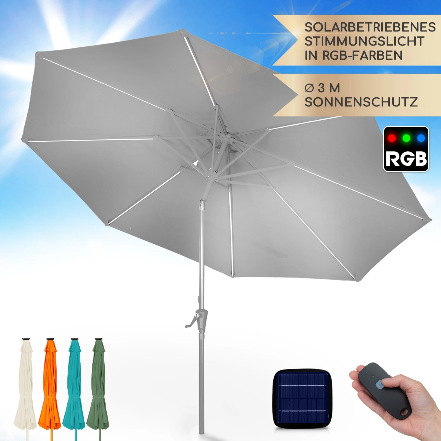 Blumfeldt Calais Sonnenschirm LED Aluminium-Rahmen Polyester-Bespannung UV 50 3 Blumfeldt Calais Sonnenschirm LED Aluminium-Rahmen Polyester-Bespannung UV 50