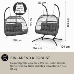 Biarritz Double Hängesessel Zweier PE Aluminium Polyrattan 260 Kg -Wundervoller Gartenladen 10040296 de 0004 usp