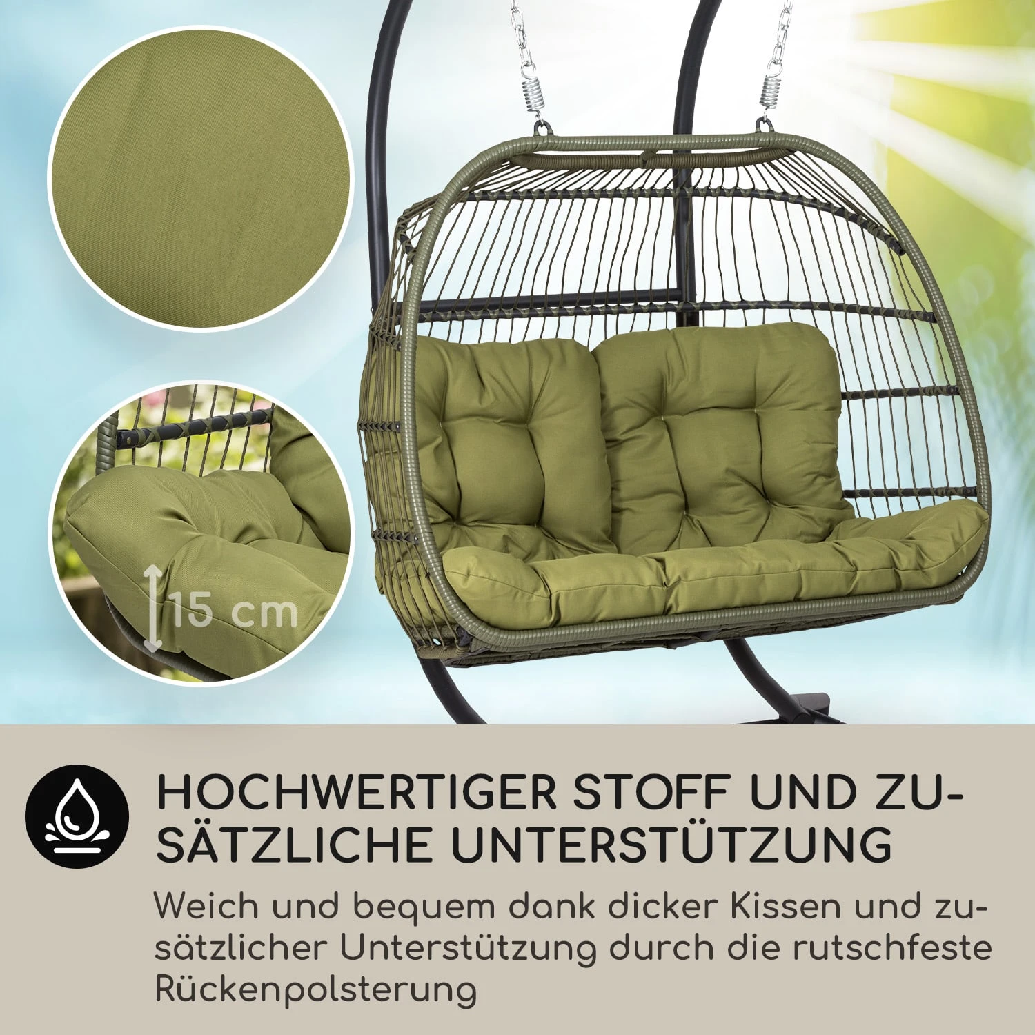 Biarritz Double Hängesessel Zweier PE Aluminium Polyrattan 260 Kg 4 Biarritz Double Hängesessel Zweier PE Aluminium Polyrattan 260 Kg – Bild 2